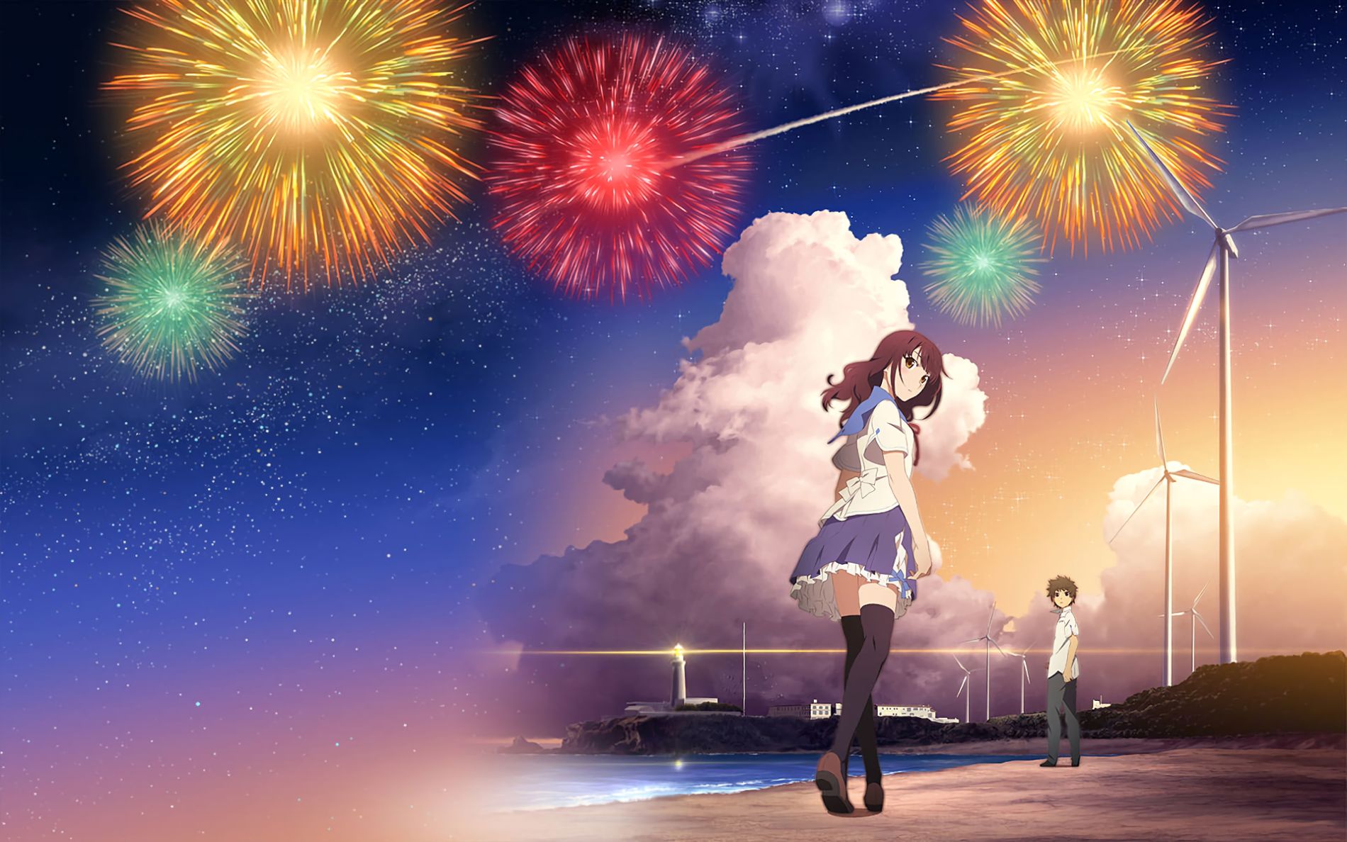 Uchiage Hanabi, Shita kara Miru ka? Yoko kara Miru ka? Backdrop